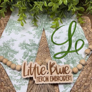 Green Toile Fall Wreath Sash: Embroidered Chinoiserie Ribbon, Fall Door Decor image 9