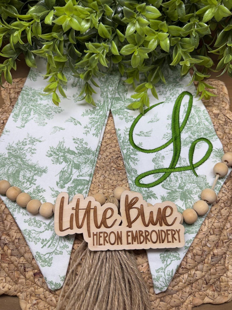 Green Toile Fall Wreath Sash: Embroidered Chinoiserie Ribbon, Fall Door Decor image 9