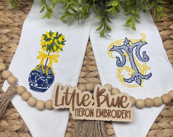 Lemon Topiary Wreath Sash, Chinoiserie Spring Summer Door Sash, Personalized Embroidered Ribbon