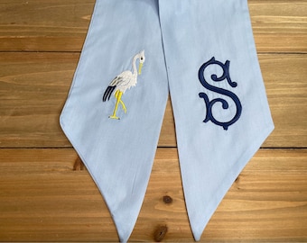 Blue Heron Door Decor Wreath Sash, Beach House Front Door Decor, Heron Door Decor, Blue Heron Cotton Wreath Embroidered Door Sash