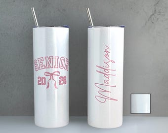 Personalized Senior 2026 Glitter Tumbler - Coquette Graduation Gift