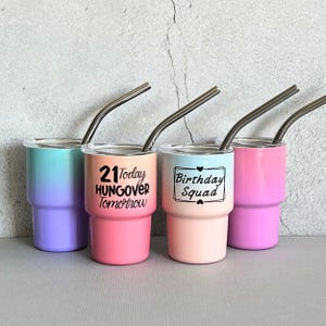 Personalized Birthday Shot Glass with Straw & Lid: Vibrant Gradient Mini Tumbler