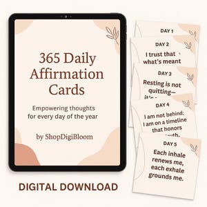 365 Tarjetas de Afirmaciones Diarias / Baraja Imprimible de Amor Propio y Mentalidad / Descarga Digital Instantánea / Regalo Inspirador para la Salud Mental