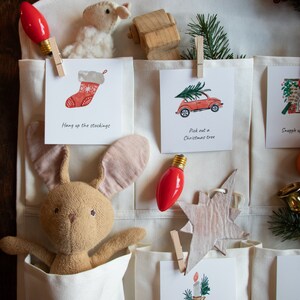 Tarjetas de calendario de Adviento imprimibles para colgar en la pared de lienzo, tarjeta de actividades de Adviento de Navidad para niños imprimible, descarga digital, tarjetas de actividades para niños
