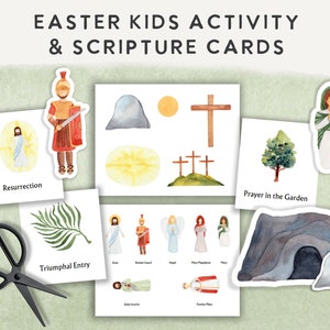 Atividade de Páscoa Cristã e Cartões de Escrituras, Atividade de História de Ressurreição para Crianças, Cartões de Versículos Bíblicos para Educação Domiciliar, Artesanato para a Semana Santa de Jesus para Imprimir