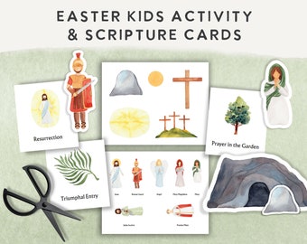 Christian Easter Activity & Scripture Cards, Kids Resurrection Story Activity, Bible Verse Cards Homeschool, Jesus Holy Week Craft Printable