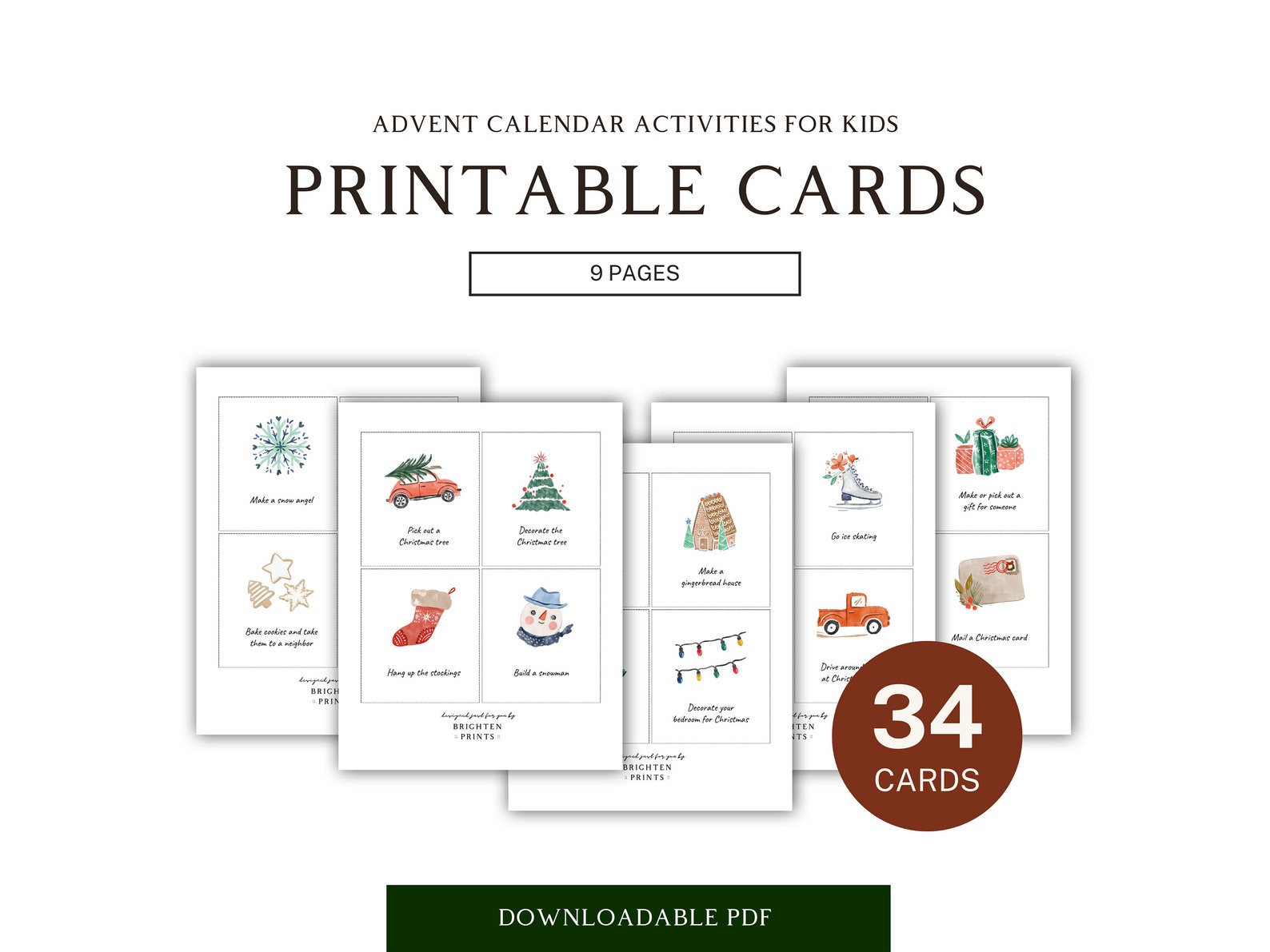 Printable Advent Calendar Cards for Canvas Wall Hanging, Kid Christmas