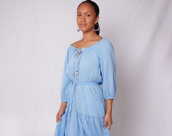 fancy floral maxi dress Frill and Fancy Maxi Dress - Cream and Blue