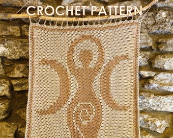 Moon Goddess Wall Hanging CROCHET PATTERN PDF digital download witchy  style pagan wall hanging altar cloth overlay mosaic crochet pattern