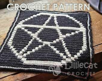 PENTAGRAM overlay mosaic crochet pattern | Pentacle alternative witchy altar cloth; wall hanging; potholder crochet pattern PDF