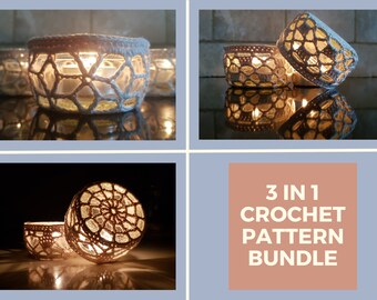 Paquete de patrones de candelita de ganchillo: 3 en 1 / Patrón de crochet en PDF en inglés