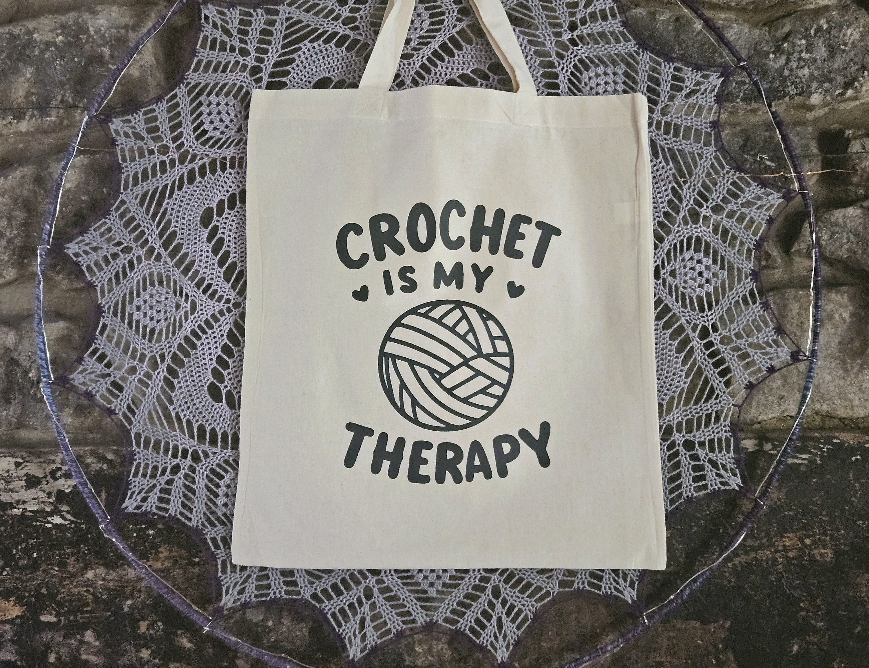 Crochet Tote Bag Gift for crocheter "Crochet Is My Therapy" Tote Bag Crochet Accessory Bag 100% Cotton