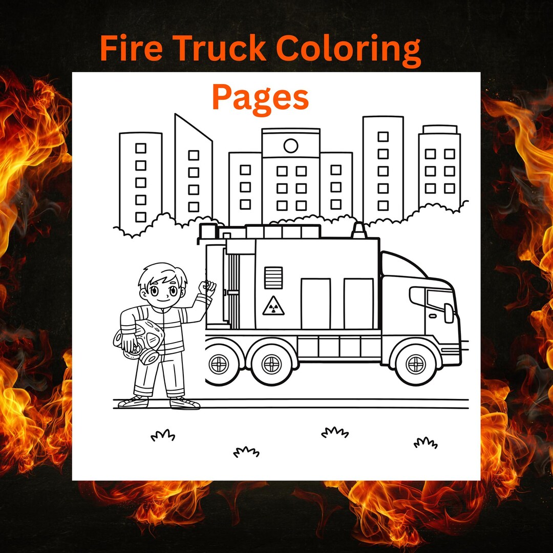Fire Truck Coloring Book for Kids – 10 Printable Pages (PDF) | Digital ...