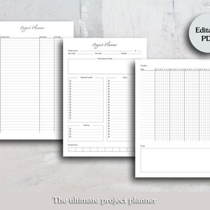 Planificador de proyectos digitales, Planificador de proyectos imprimible, Gestión de proyectos, PDF A4, Carta PDF de EE. UU., Planificador de trabajo, Rastreador de cronograma de proyectos