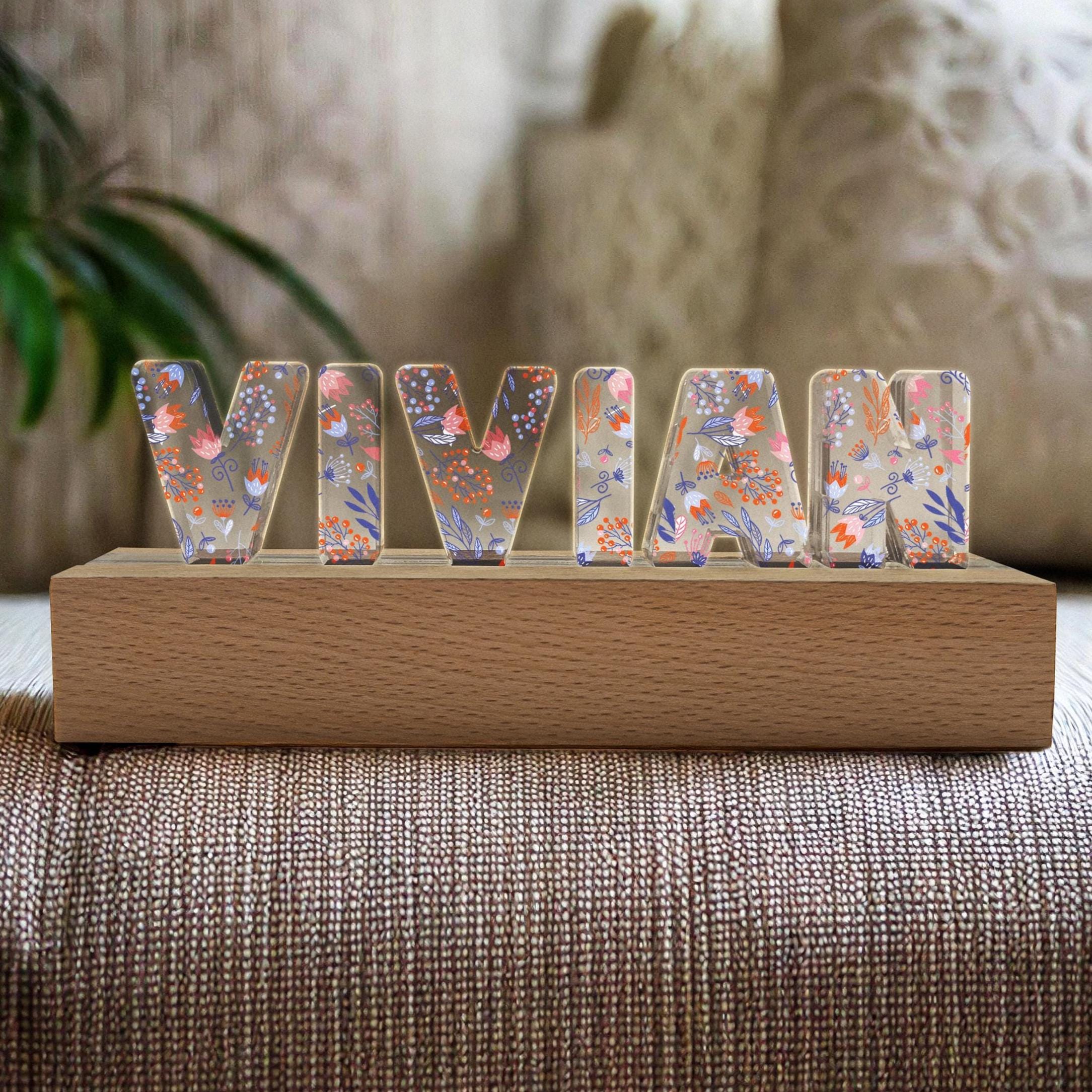 Led Light Up Sign Custom Desk Name Lamp Floral Acrylic Name Plate Unique Custom Office Gift Name Light Block with Flowers Desk Decor
