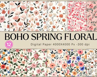 floral pattern digital paper | 12 Spring Watercolor Flower Backgrounds | 4000x4000px | 300 DPI | JPG