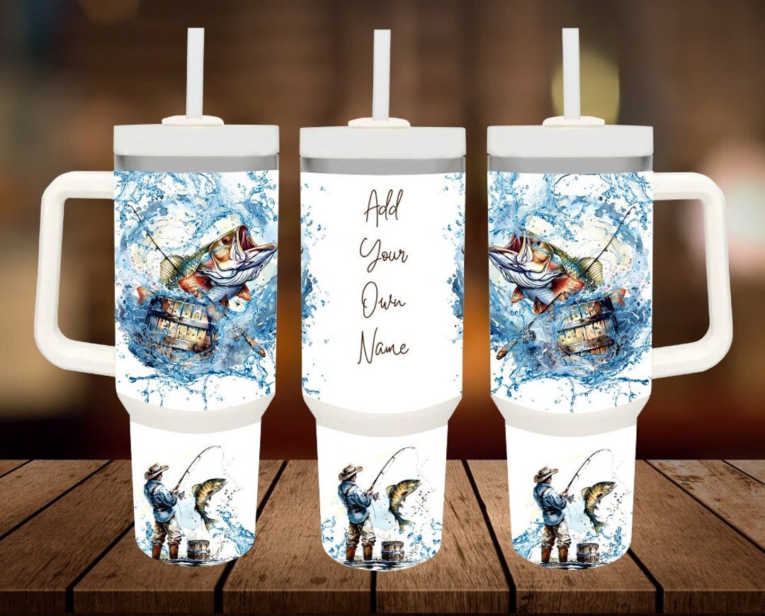 COCOGIFTS 40oz Insulated Tumbler With Handle & Straw - Funny Fishing Themed Gift For Men & Dads