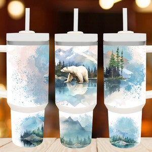 polar bear Mountains 40oz Quencher tumbler sublimation design ,Mountains Seamless digital PNG wrap Waterslide download
