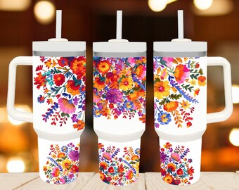 Floral 40oz Quencher tumbler sublimation design ,Floral pattern Seamless digital PNG wrap Waterslide download