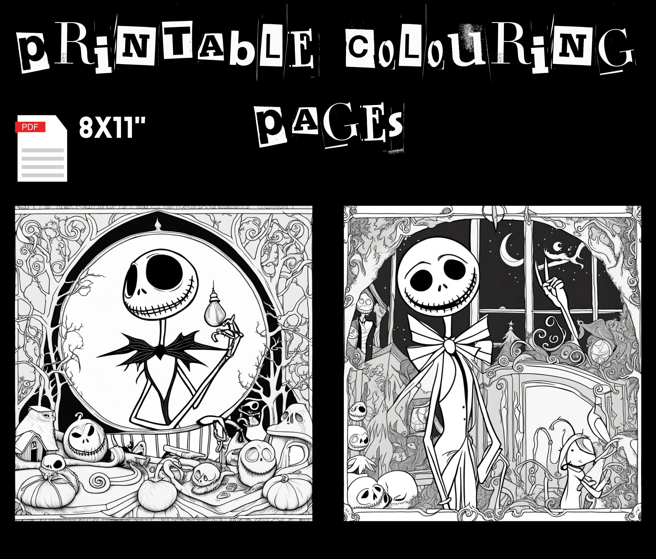 Jack Skeleton Coloring Pages Etsy