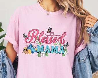 Comfort Colors® Lilo and Stitch Mama Shirt, Mother's Day Shirt, Stitch Angel Mom Shirt, Disney Mom Gift, Disney Trip Mom Shirt, Stitch Tee