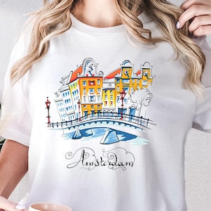 Amsterdam Shirt, Amsterdam Travel T-Shirt, Gift for Traveler, Vintage Amsterdam Graphic Shirt, Netherlands Shirt, Europe Souvenir Tee
