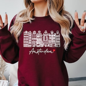 Amsterdam Sweatshirt, Amsterdam Travel Hoodie, Gift for Traveler, Vintage Amsterdam Shirt, Netherlands Shirt,  Netherlands Souvenir Hoodie
