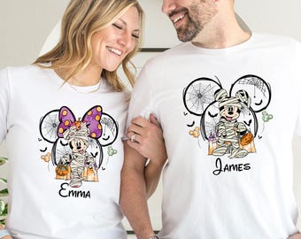 Mickey and Minnie Halloween Custom Name Shirt, Halloween Matching T-Shirt, Spooky Season Tee