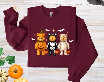Halloween Teddy Bear Hoodie, Spooky Season Sweatshirt, Trick or Treat, Halloween Group Matching Sweater