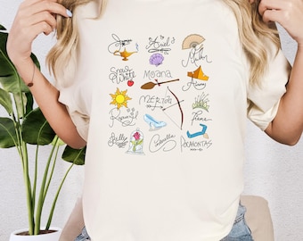 Disney Princess Signature Shirt, Watercolor Coquette Princess T-Shirt, Disney Princess Birthday Shirt, Aurora, Tiana, Ariel, Tinkerbell