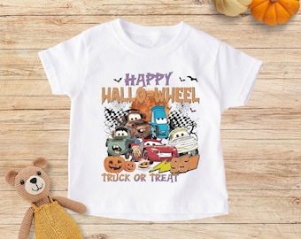 Camiseta de Halloween de Cars de Disney, camiseta Happy Hallowheel, camiseta de Halloween de Rayo McQueen, camiseta de Halloween de Truco o Trato de Disney, camiseta de Halloween de la película Cars