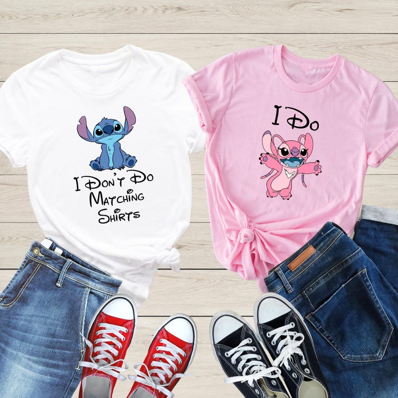 Chemise couple point et ange, chemises Disney assorties pour couple personnalisées, chemise assortie au point, t-shirt Disney personnalisé, T-shirt Lilo et Stitch image 3