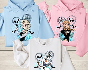 Disney Frozen Halloween Group Sweatshirt, Elsa Anna Olaf Halloween Matching Shirt, Princess Halloween Sweater, Spooky Season Hoodie