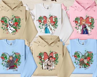 Disney Frozen 2 Characters Christmas Sweatshirt, Princess Elsa and Anna Hoodie, Olaf, Hans, Sven, Kristoff, Honeymaren Sweater