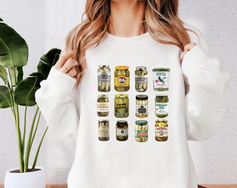 Vintage Canned Pickles Sweatshirt, Retro Foodie Crewneck