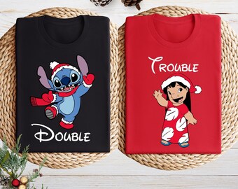 Stitch and Lilo Christmas Matching Shirt, Disney Xmas Gift, Valentine's Day Tee