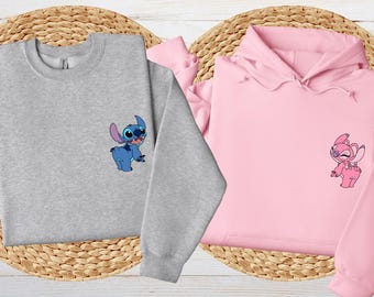 Stitch and Angel Couple Sweatshirt, Stitch Couple Matching Hoodie, Disney Couple Shirt, Disney Trip Sweater, Couples Disney Shirts