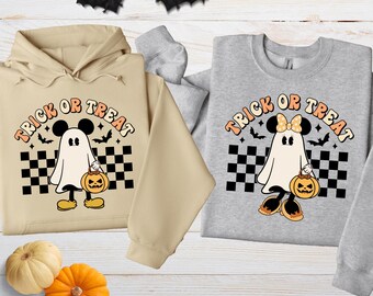 Disney Minnie Mickey Couple Halloween Sweatshirt, Minnie Ghost Hoodie, Mickey Ghost Hoodie, Mickey and Friends Halloween Shirt
