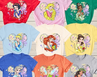 Disney Princess Shirt, Disney Princess Birthday Shirt, Watercolor Disney Princess T-Shirt, Princess Matching Tee, Tiana, Ariel, Moana, Belle