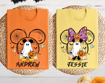 Mickey Minnie Halloween Shirt, Custom Name Halloween Couple Matching Tee, Mouse and Friends Shirt, Spooky Season T-Shirt