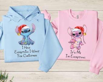 Stitch and Angel Couple Christmas Sweatshirt, Stitch Couple Xmas Matching Hoodie, Disney Couple Shirt, Holiday Party Gift, Xmas Light Tee