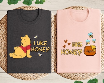 Winnie The Pooh Couple Matching Shirt, I like Honey, His Honey Shirt, Piglet Shirt, Disneyland Partner Matching, Anniversary Dad Mom Shirt