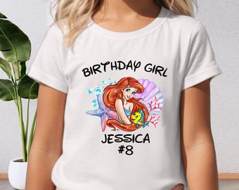 Disney Ariel Birthday Girl Shirt, Disney Princess Custom Birthday Shirt, Little Mermaid Birthday Shirt, Disneyland Ariel Kids Birthday Tee