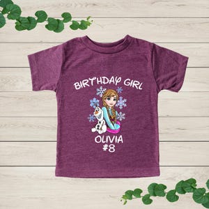 a purple birthday shirt with a frozen princess on it