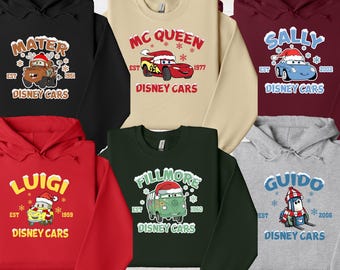 Disney Cars Christmas Sweatshirt, Lightning Mcqueen Hoodie, Sally, Mack, Mater, Guido, Fillmore Hoodie, Disney Family Trip Sweatshirt
