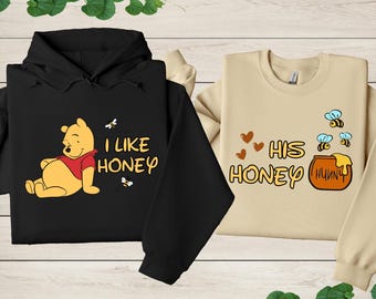 Winnie The Pooh Couple Matching Sweatshirt, I like Honey, His Honey Hoodie, Disneyland Partner Matching Hoodie, Anniversary Dad Mom Sweater