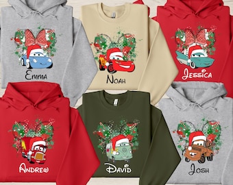 Disney Cars Characters Christmas Matching Sweatshirt, Christmas Disney Hoodie for Kids, Lightning Mcqueen, Mater, Sally, Mack, Guido Sweater