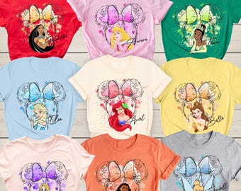 Disney Princess Shirt, Disney Princess Birthday Shirt, Watercolor Disney Princess T-Shirt, Princess Matching Tee, Tiana, Ariel, Tinkerbell
