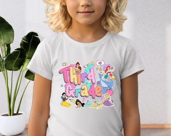 Camiseta de Princesas Disney de Tercer Grado, Camiseta del Primer Día de Clases, Camiseta de Regreso a Clases de Disney, Camiseta de Regalo de Tercer Grado, Camiseta Infantil de Princesas Disney