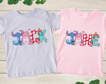 Stitch Custom Shirt, Angel Personalized Girl Shirt, Disney Stitch and Angel Birthday Boy Shirt, Lilo and Stitch, Disney Custom Birthday Girl